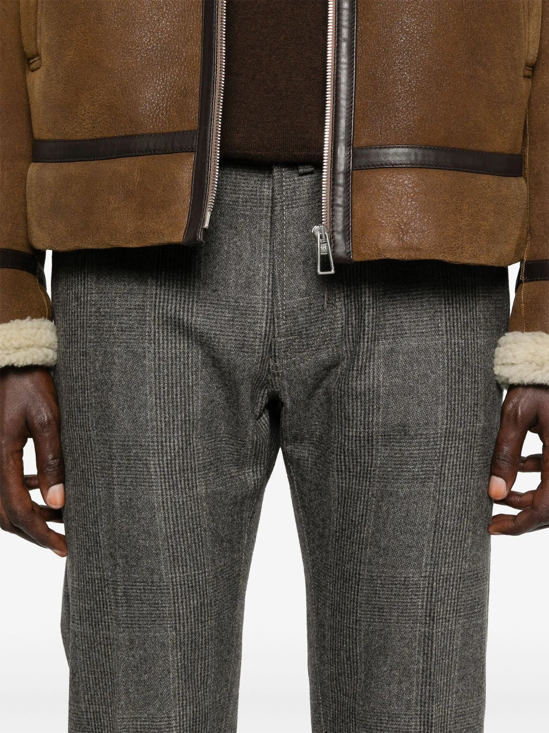 BEIGE QUADRETTO VIRGIN WOOL SPANDEX PANTS - Image 2
