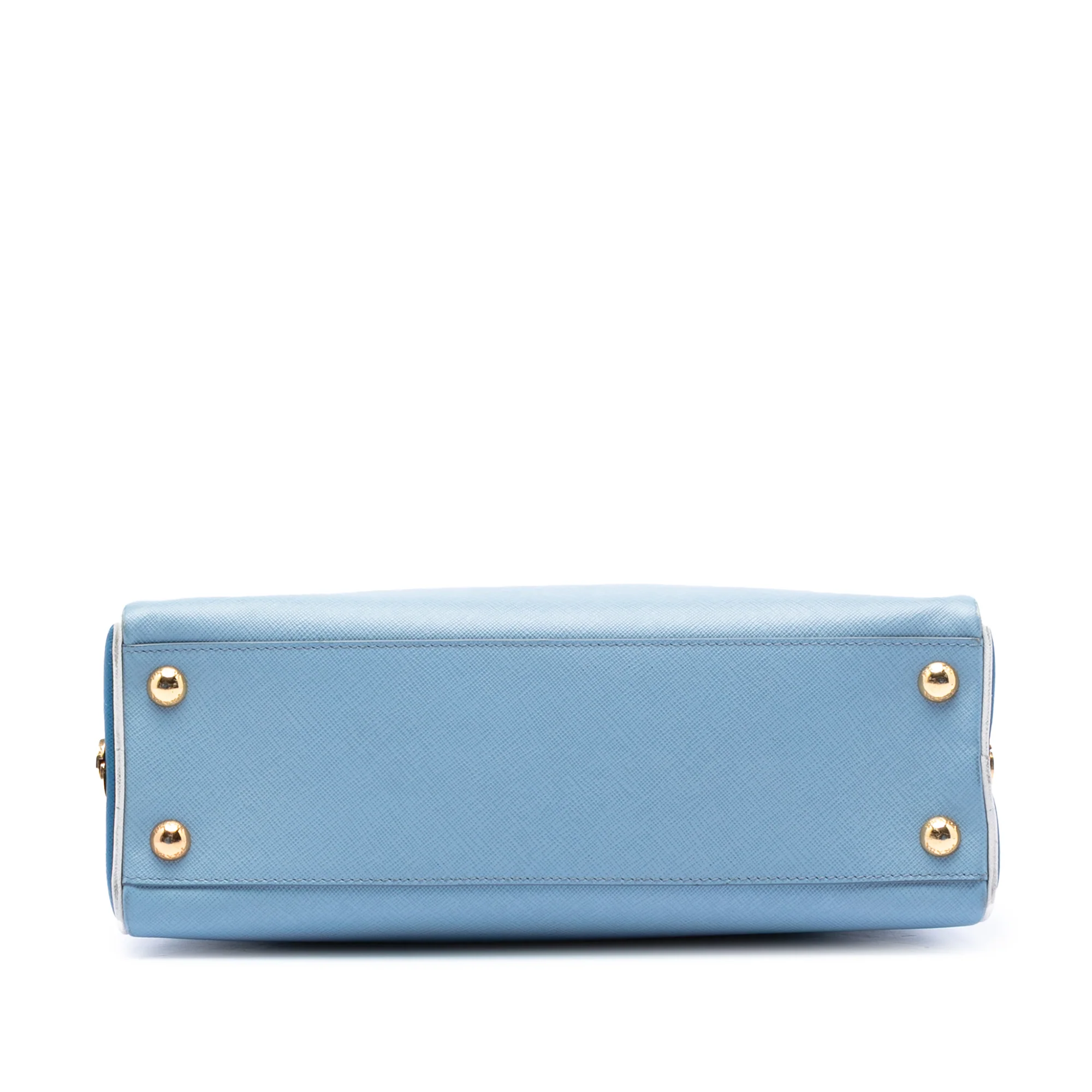 Bicolor Saffiano Lux Pyramid Frame Top Handle Bag - Image 3