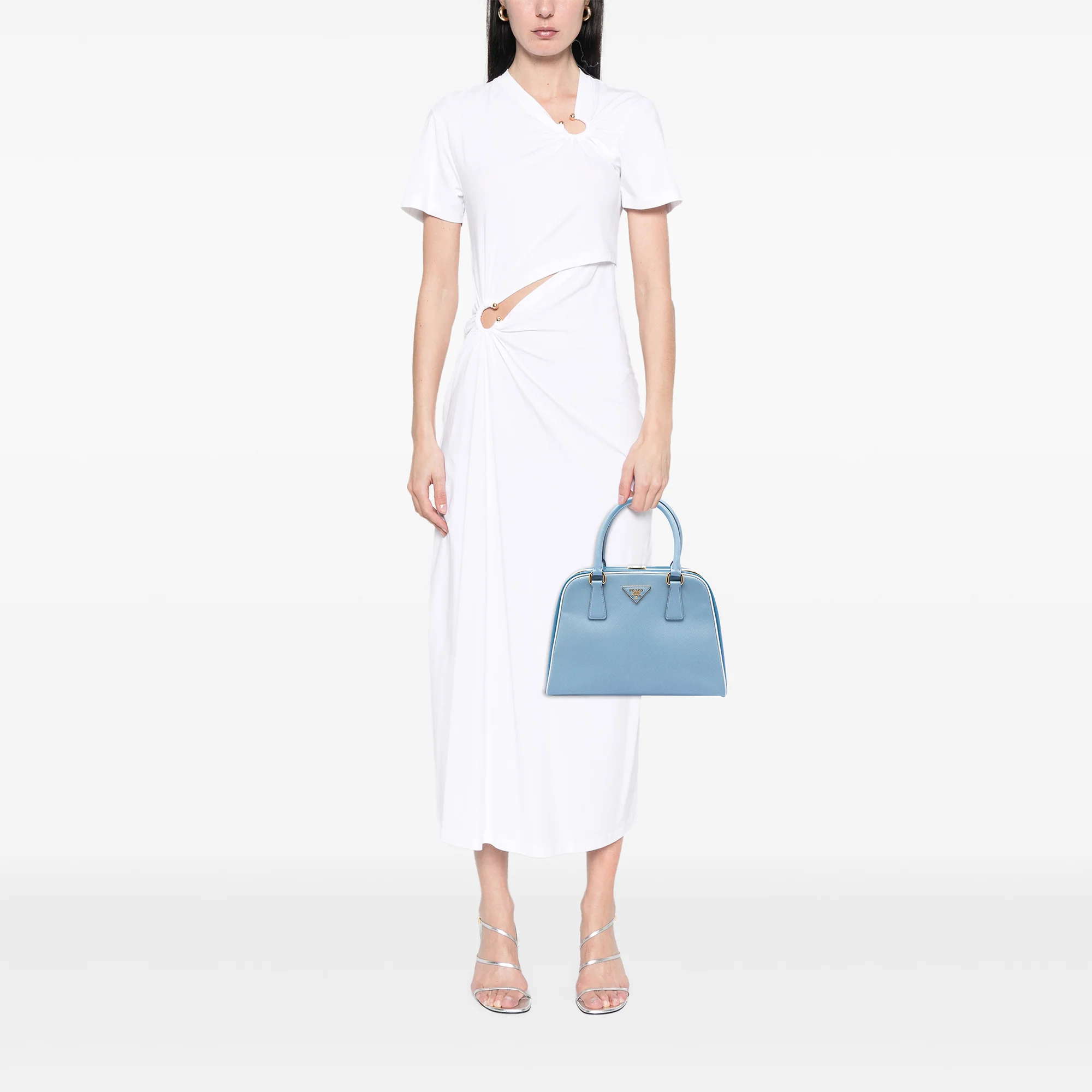 Bicolor Saffiano Lux Pyramid Frame Top Handle Bag - Image 6