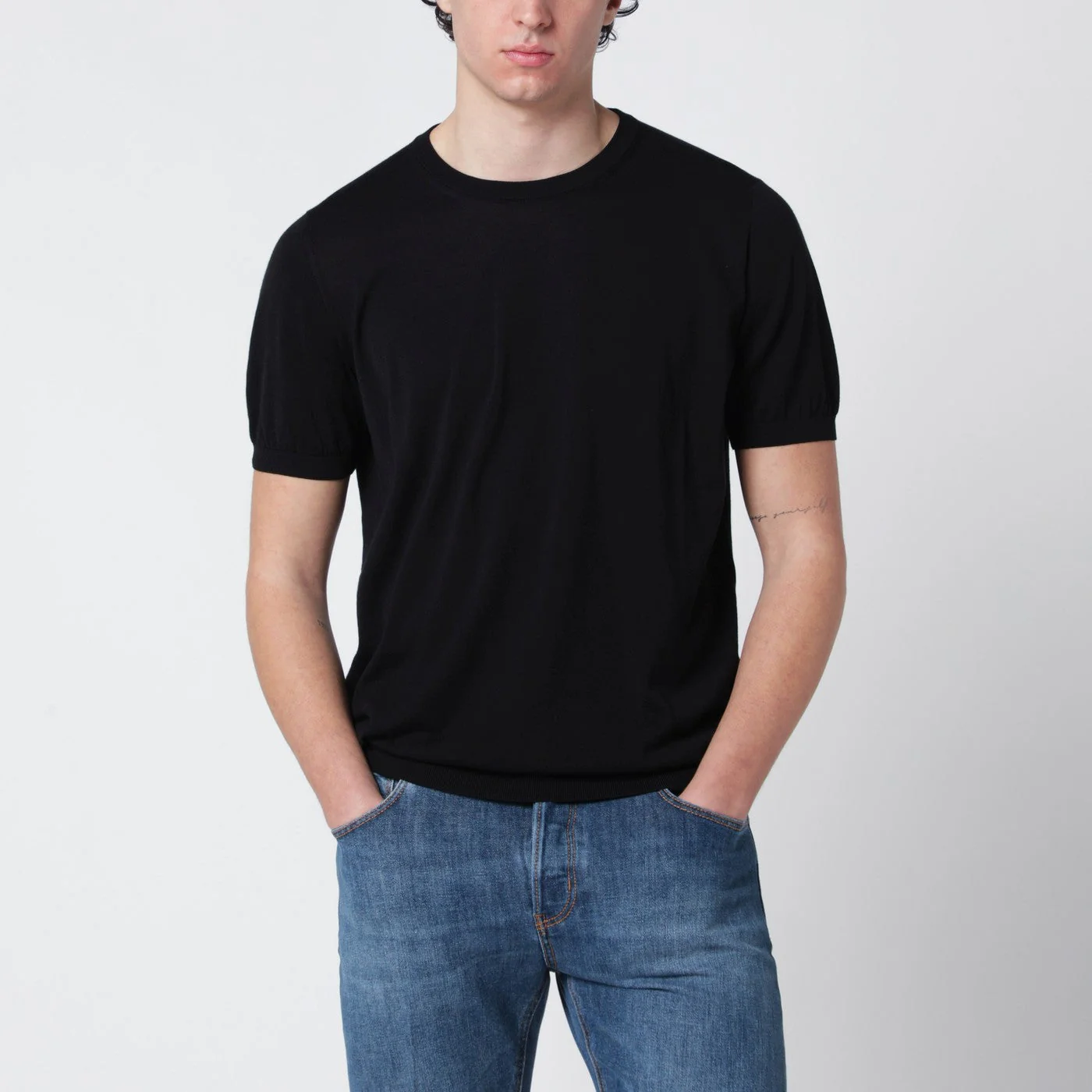 BLACK COTTON CREWNECK SWEATER