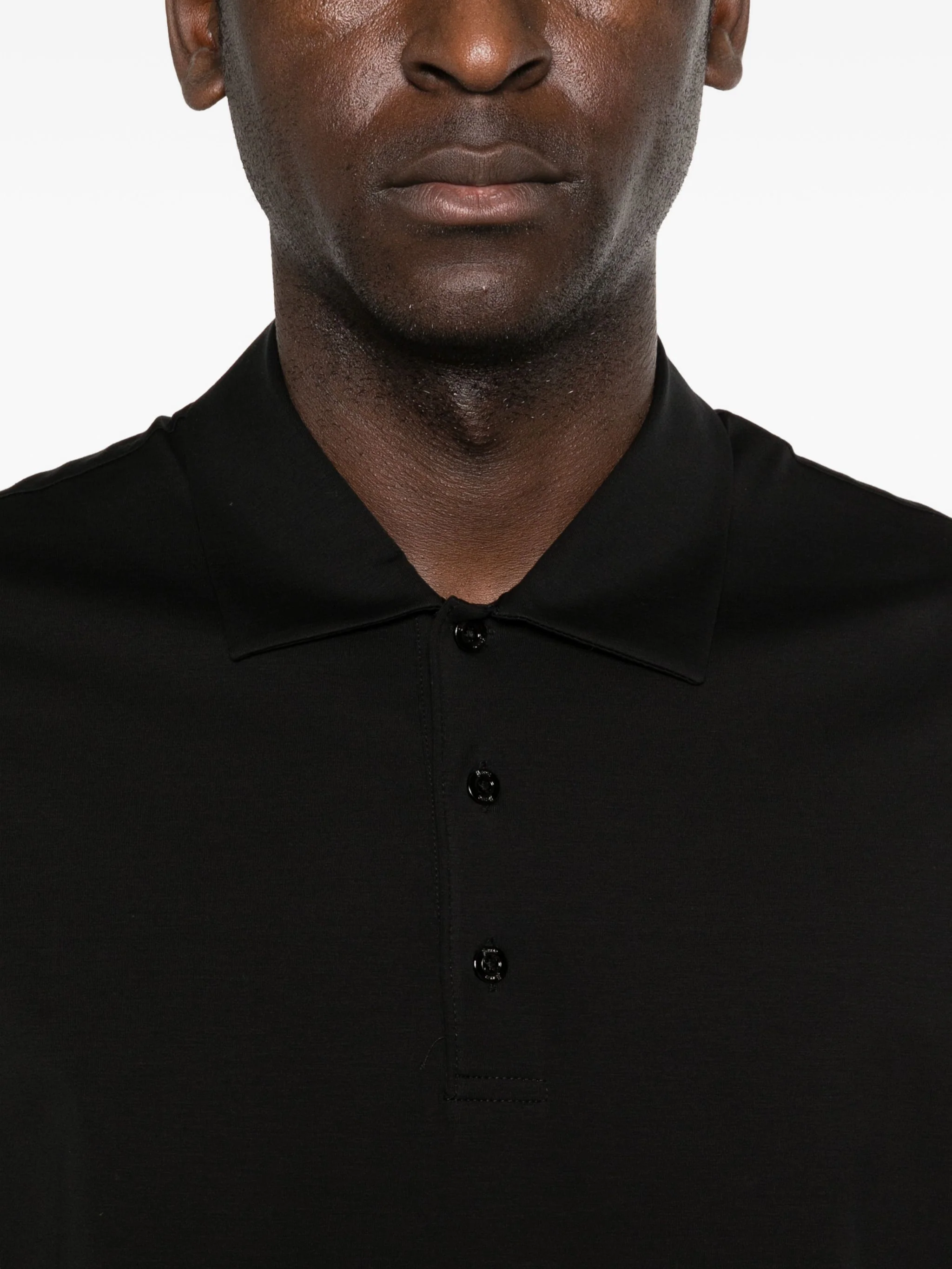 BLACK COTTON ELASTANE JERSEY POLO - Image 4