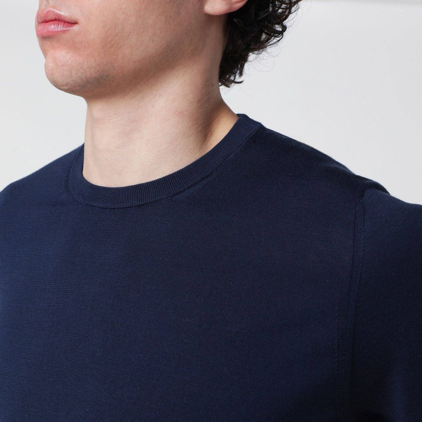 BLUE COTTON CREWNECK SWEATER - Image 2