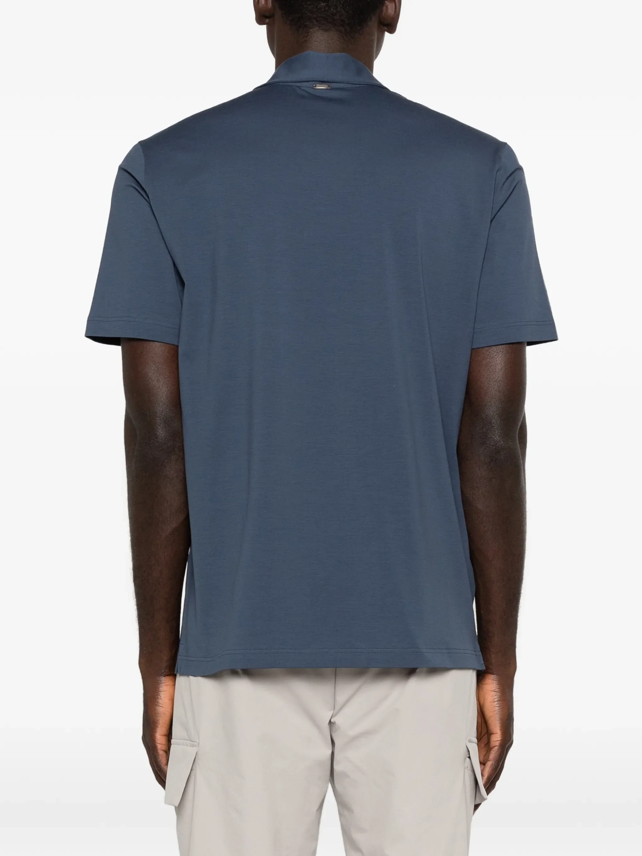 BLUE COTTON ELASTANE JERSEY POLO - Image 3