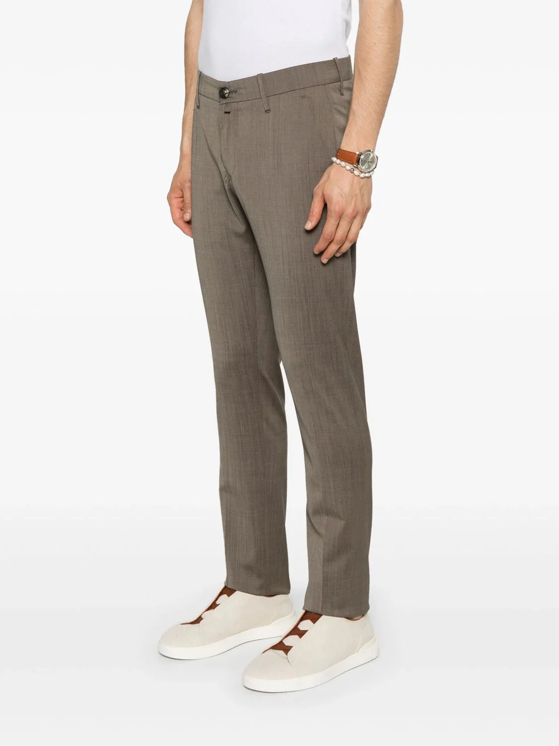 BROWN MELANGE VIRGIN WOOL ELASTANE PANTS - Image 3
