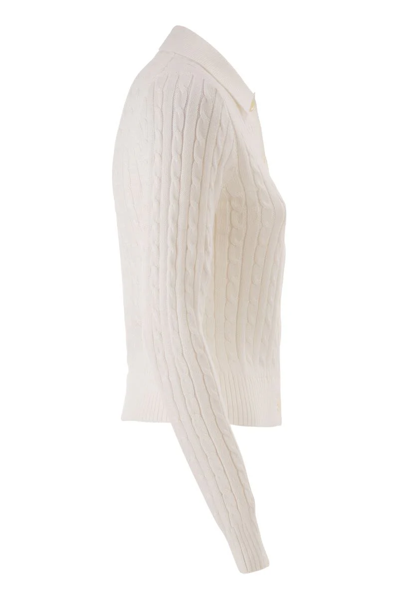 COTTON CABLE KNIT CARDIGAN WITH COLLAR - Image 3