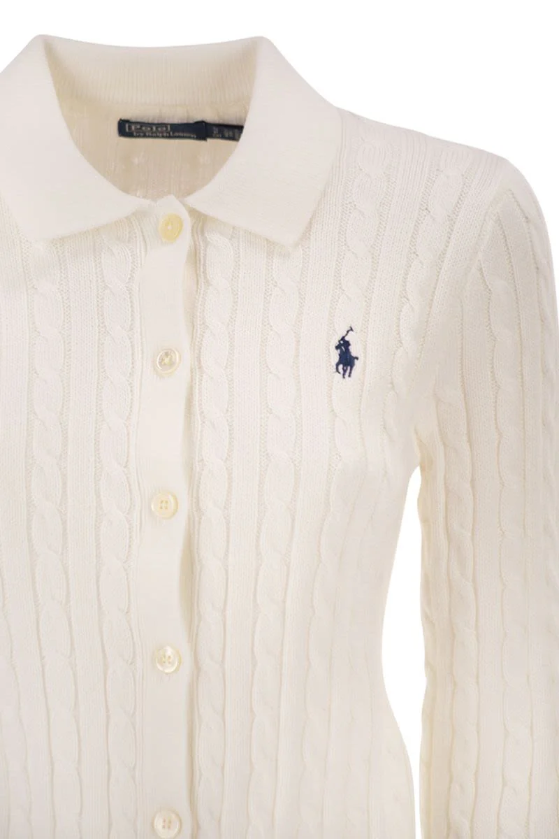 COTTON CABLE KNIT CARDIGAN WITH COLLAR - Image 4