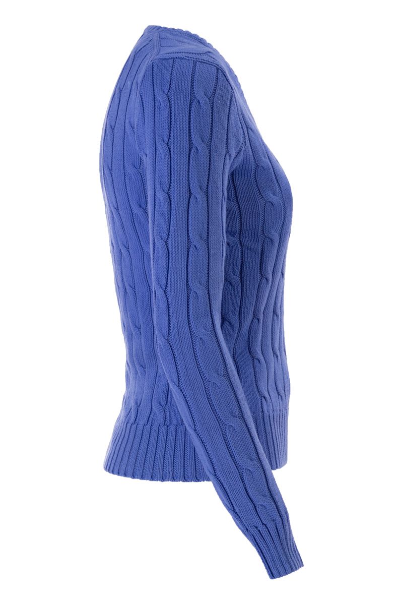 COTTON CABLE KNIT JUMPER WITH V-NECK - Image 3