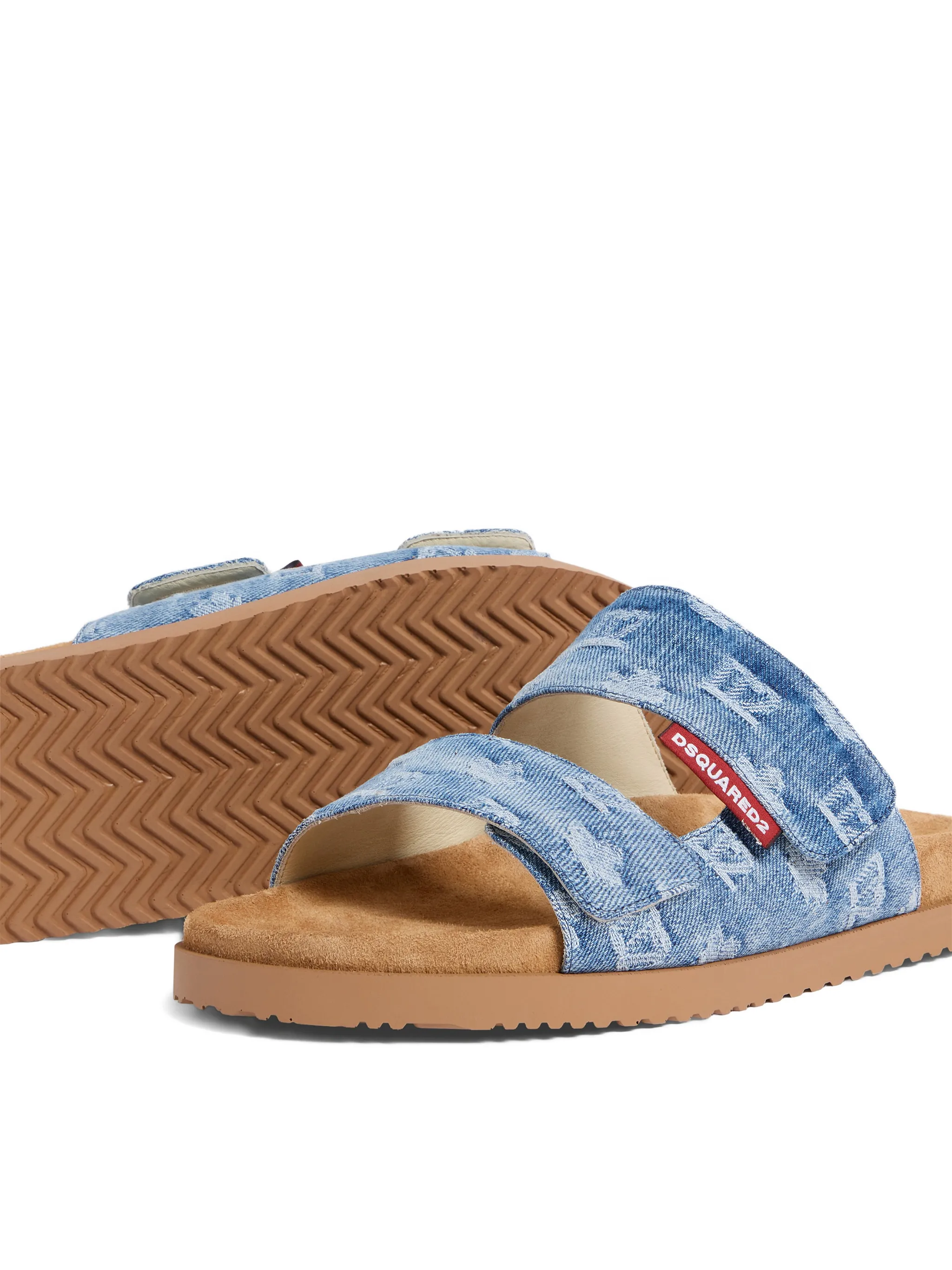 DENIM COTTON CALF FLAT SANDALS - Image 2