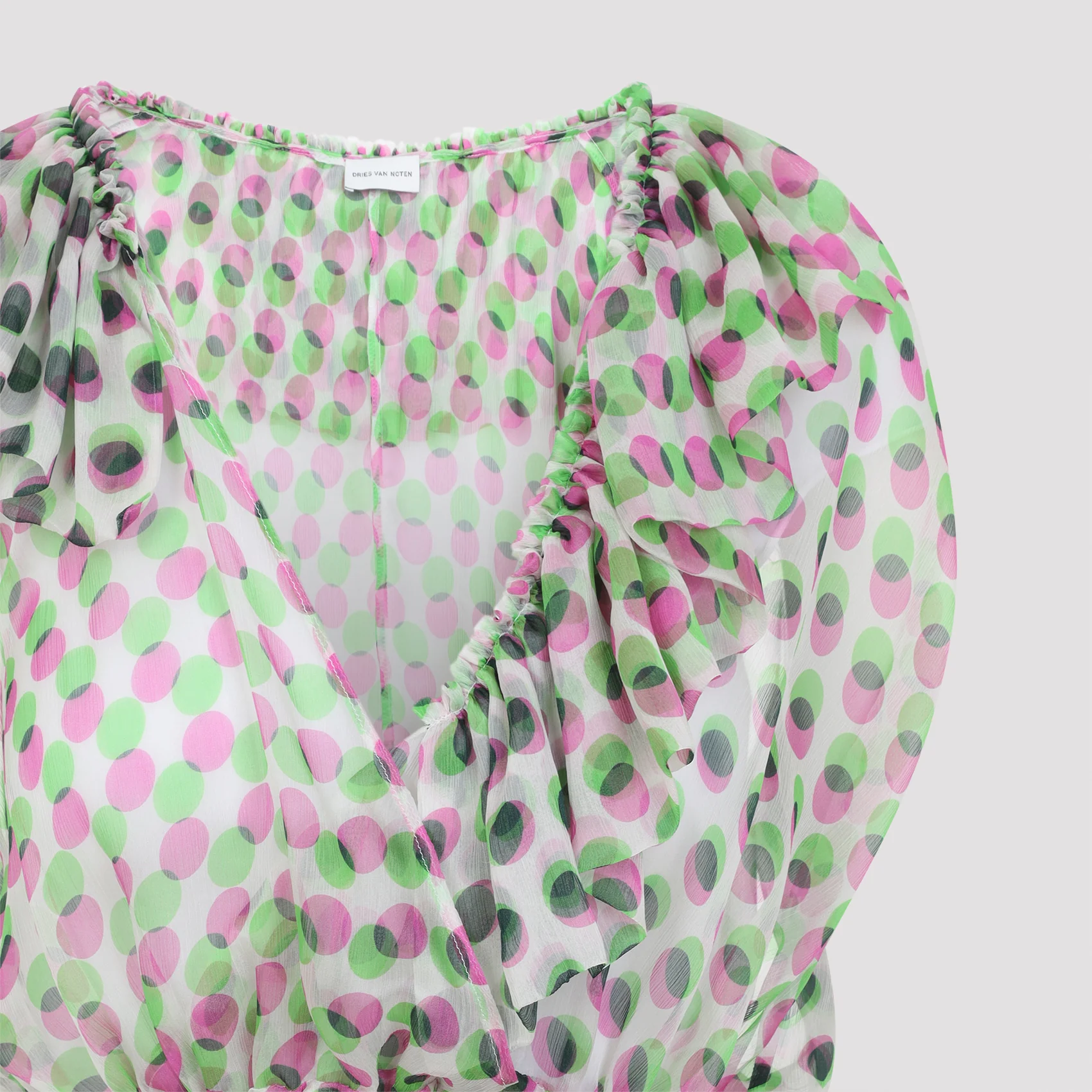 ECRU WHITE SILK CALLY POLKA DOTS TOP - Image 4