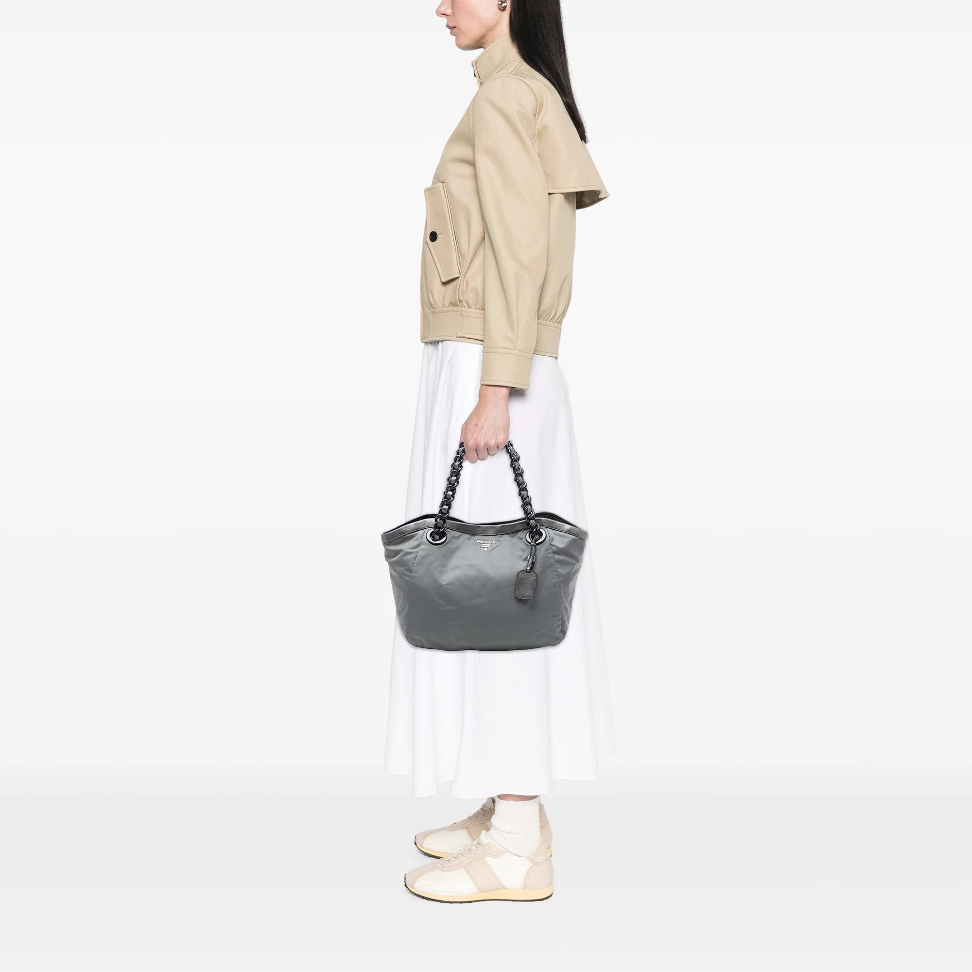 Metallic Leather Trimmed Tessuto Tote - Image 5