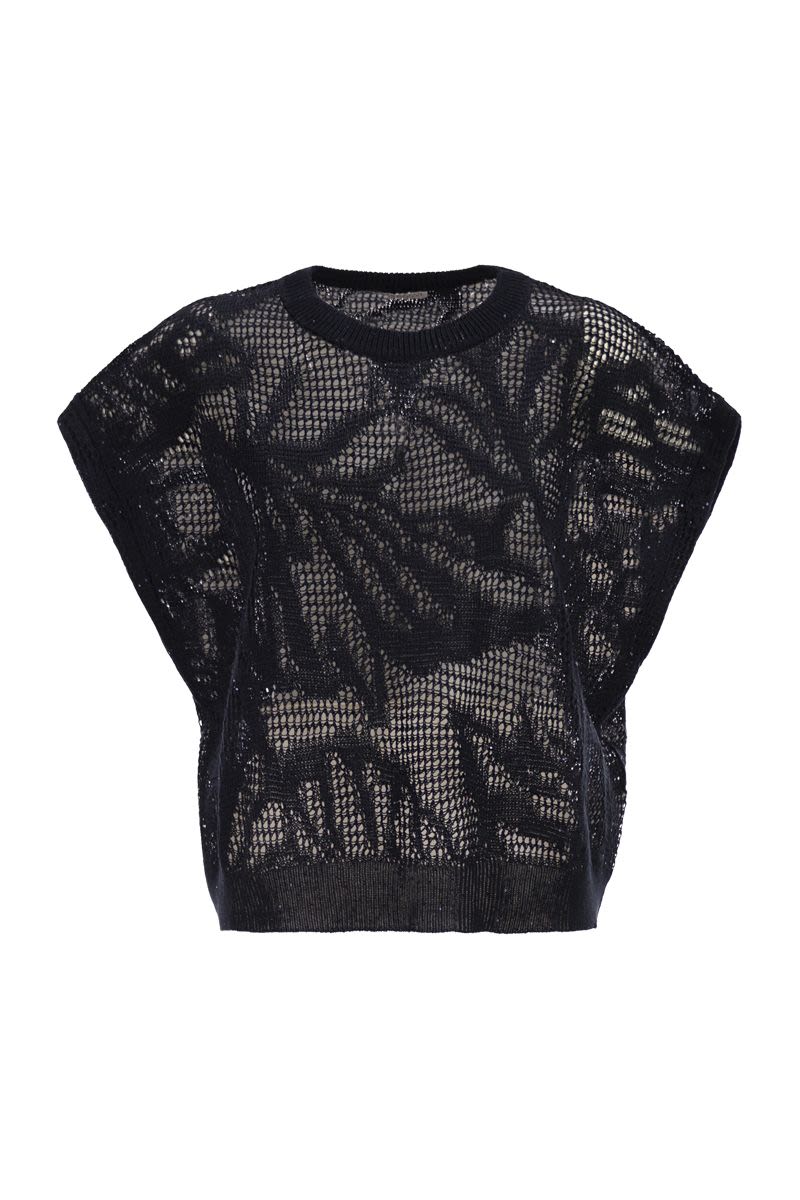 OPENWORK KNIT TOP WITH SEQUINS
