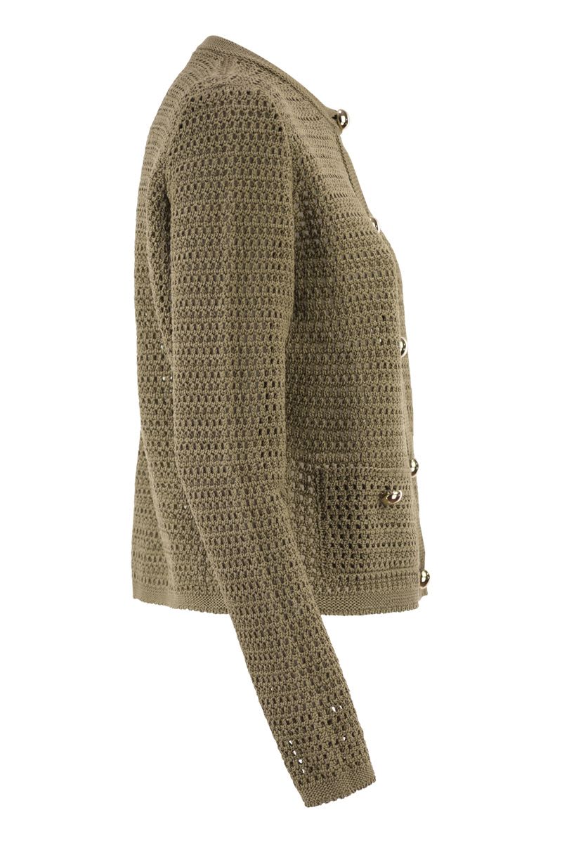 OPENWORK KNITTED COTTON CARDIGAN WITH JEWELLED BUTTONS - Image 3