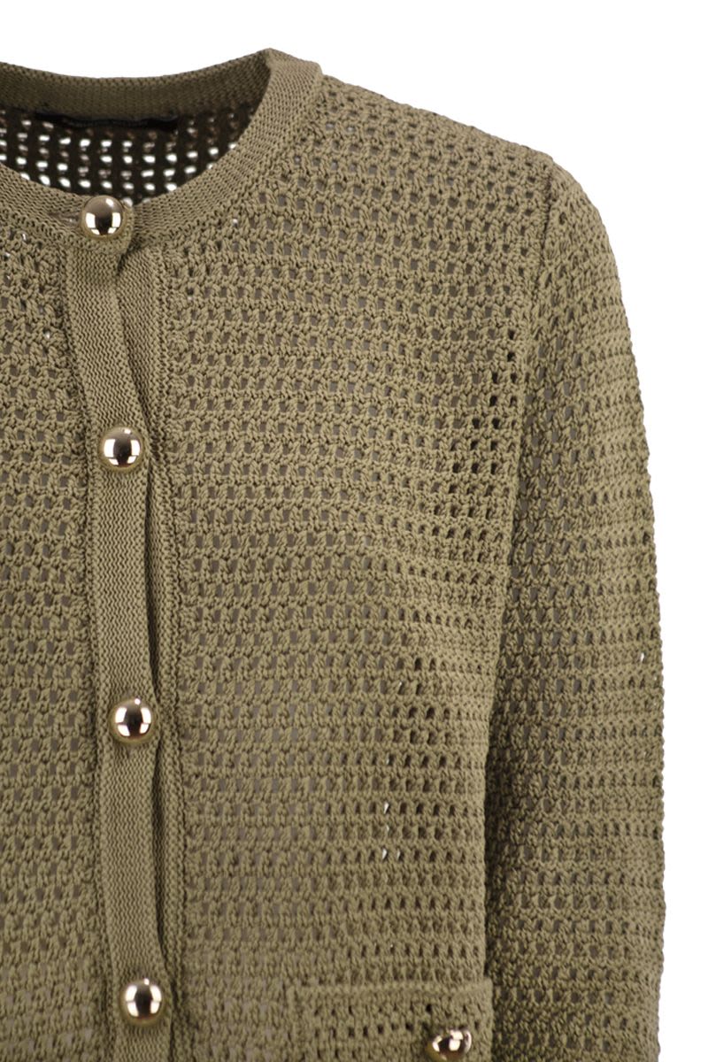 OPENWORK KNITTED COTTON CARDIGAN WITH JEWELLED BUTTONS - Image 4
