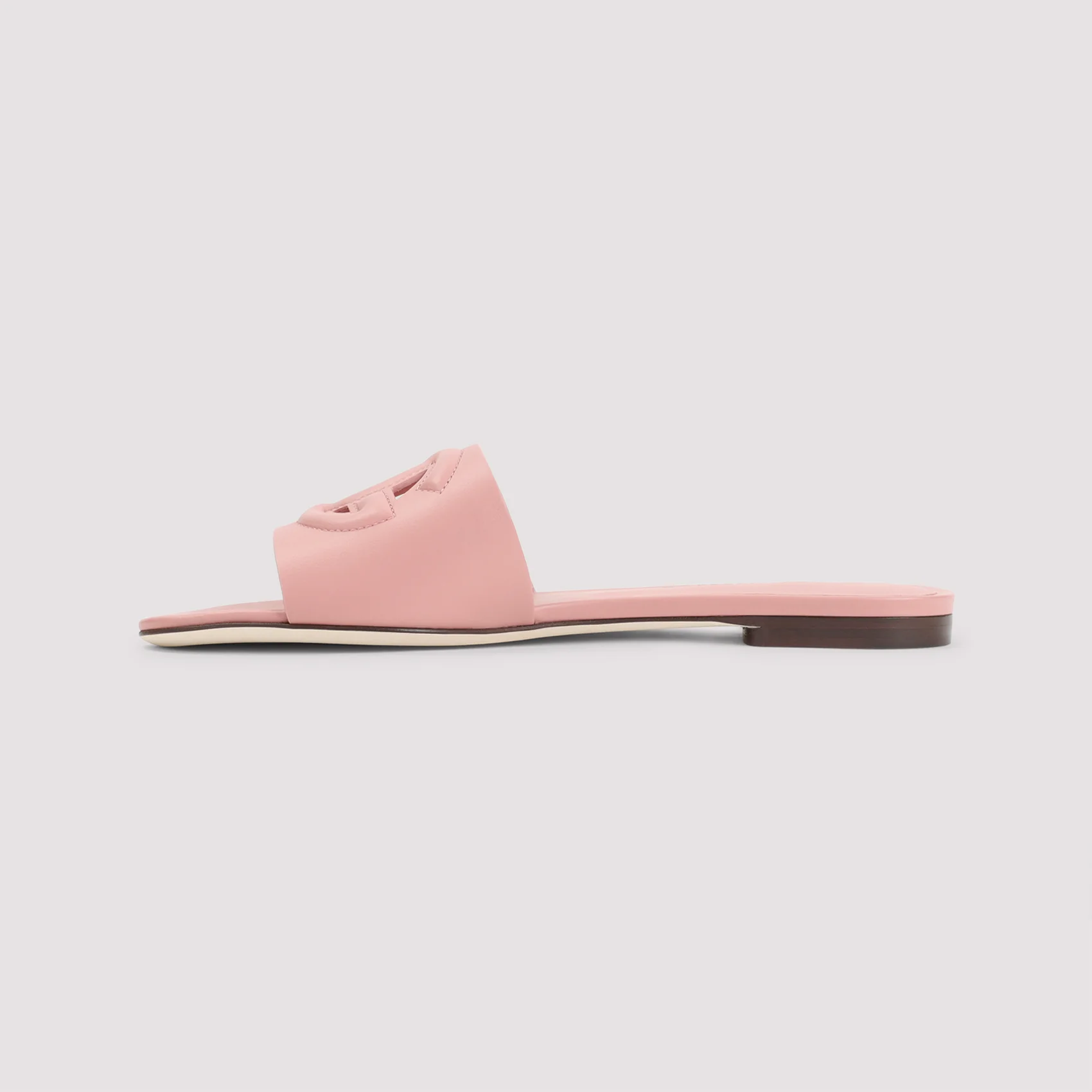 PINK LEATHER FLAT SLIDES SANDALS - Image 3