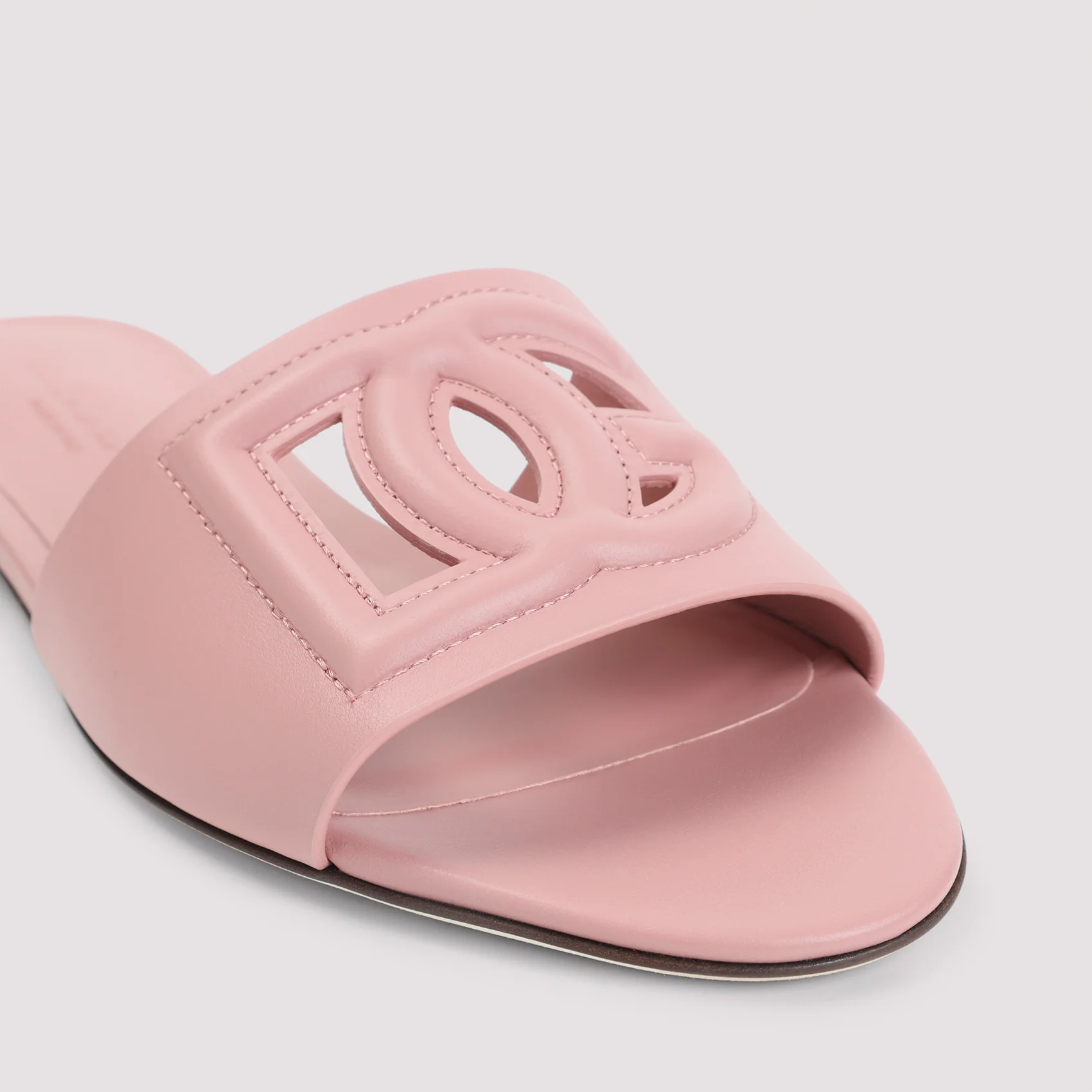 PINK LEATHER FLAT SLIDES SANDALS - Image 5