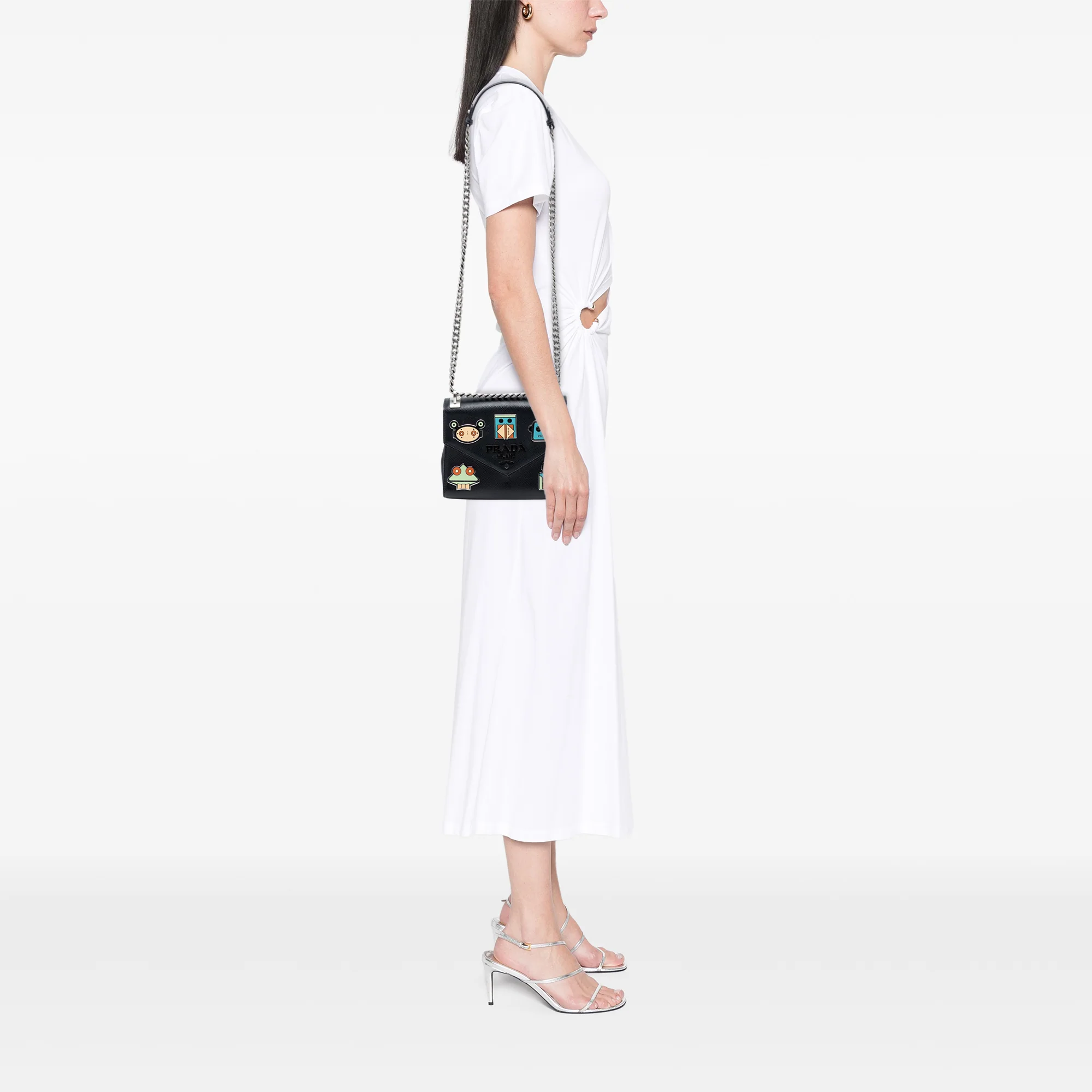 Saffiano Cuir Monochrome Robot Patches Envelope Chain Flap - Image 6