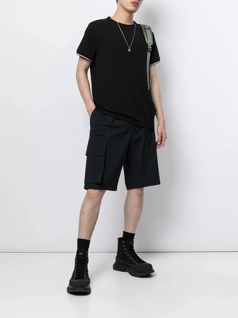TRICOLOUR-TRIMMED COTTON T-SHIRT - Image 2