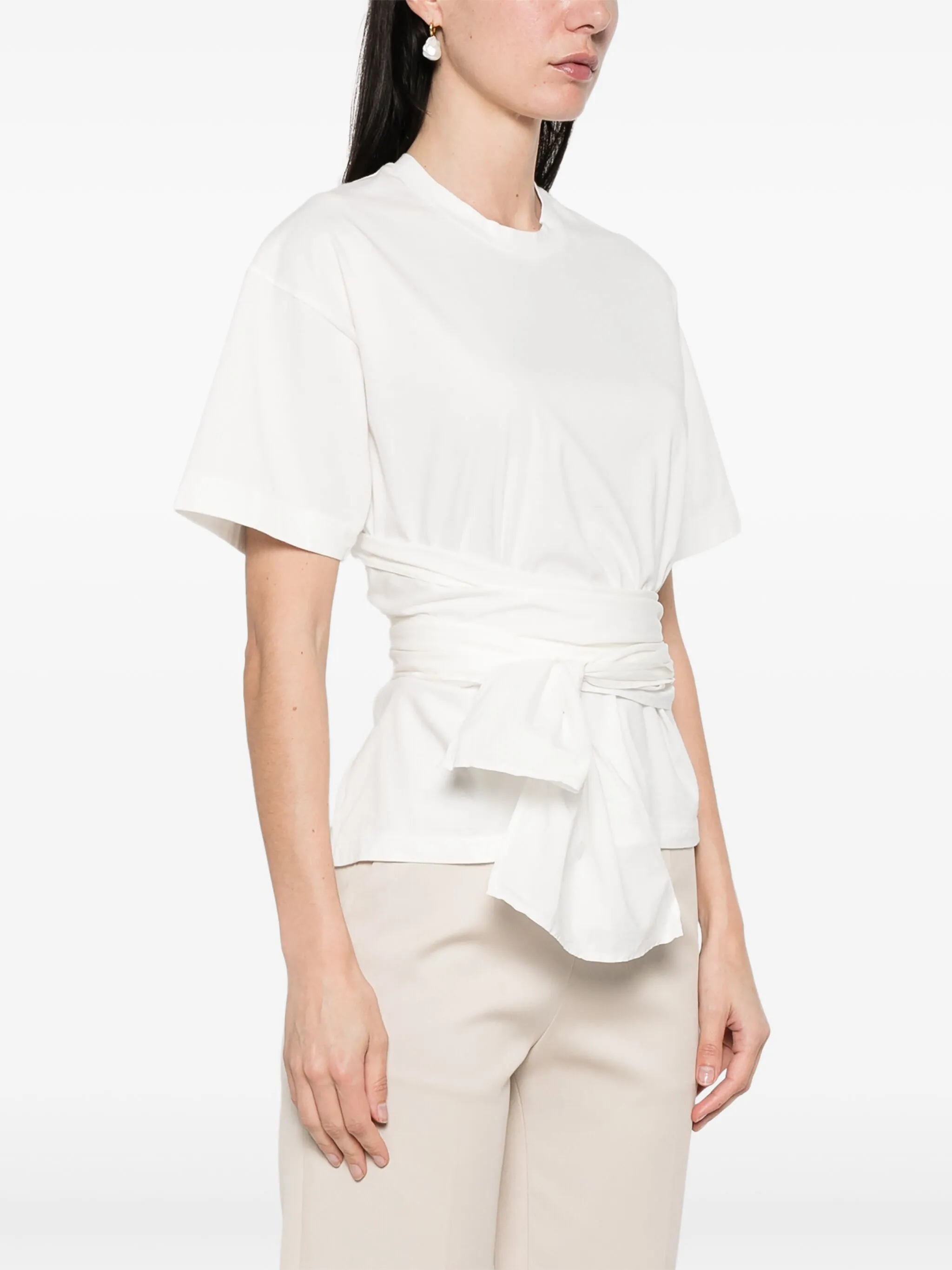 WHITE ORGANIC COTTON KNOTTED T-SHIRT - Image 4